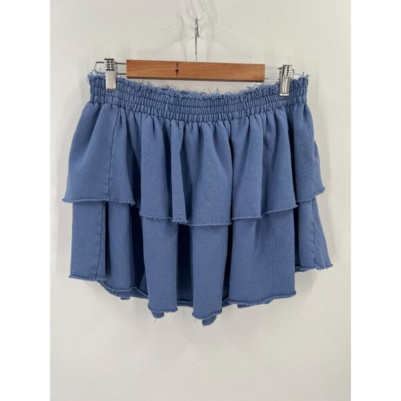 Aerie Women's XL Blue Pull-On Terry Cloth Weekend Ruffle Tiered Mini Skirt - Picture 6 of 9